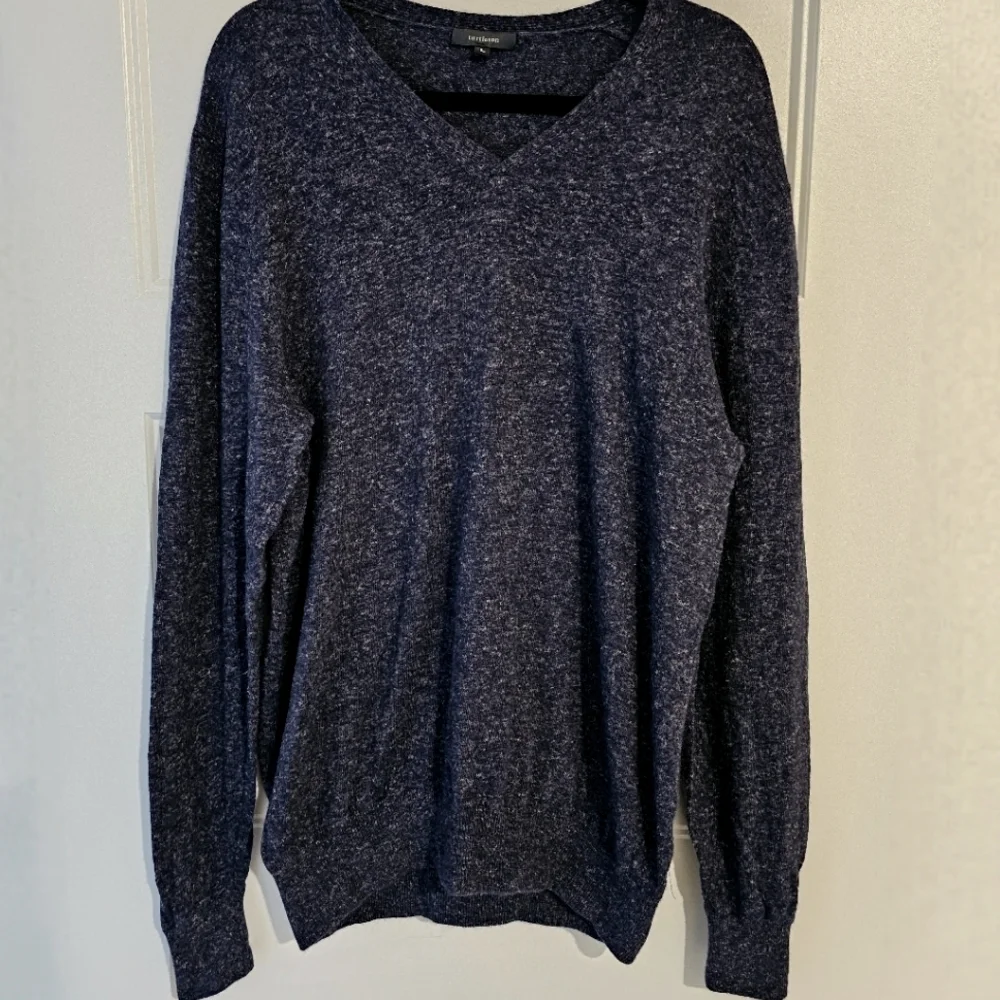 V-Neck Sweater in Blue and White with Knit Texture